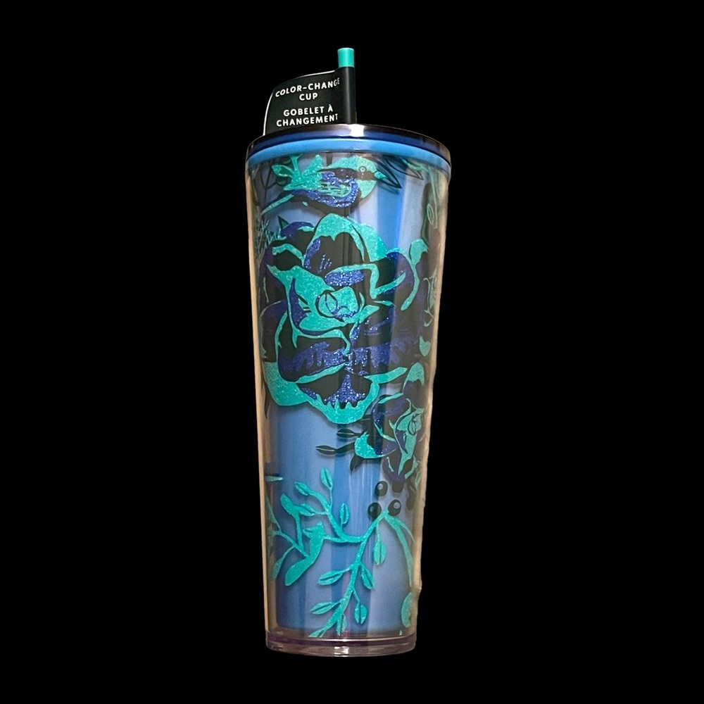 🆕 Starbucks Holiday Flower 24oz Glitter Blue/Green Color Changing Tumbler Cup
